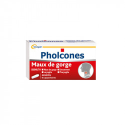 PHOLCONES BISMUTH MAUX DE GORGE ADULTES 8 SUPPOSITOIRES COOPER