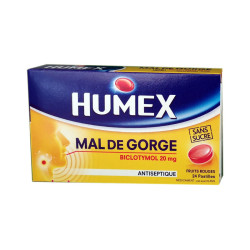 HUMEX MAL DE GORGE SANS SUCRE BICLOTYMOL 20MG 24 PASTILLES URGO